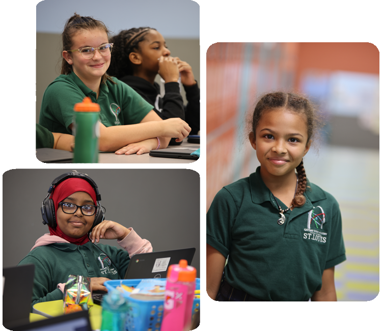 Collage showcasing various student activities including academics, science, and hands-on projects.